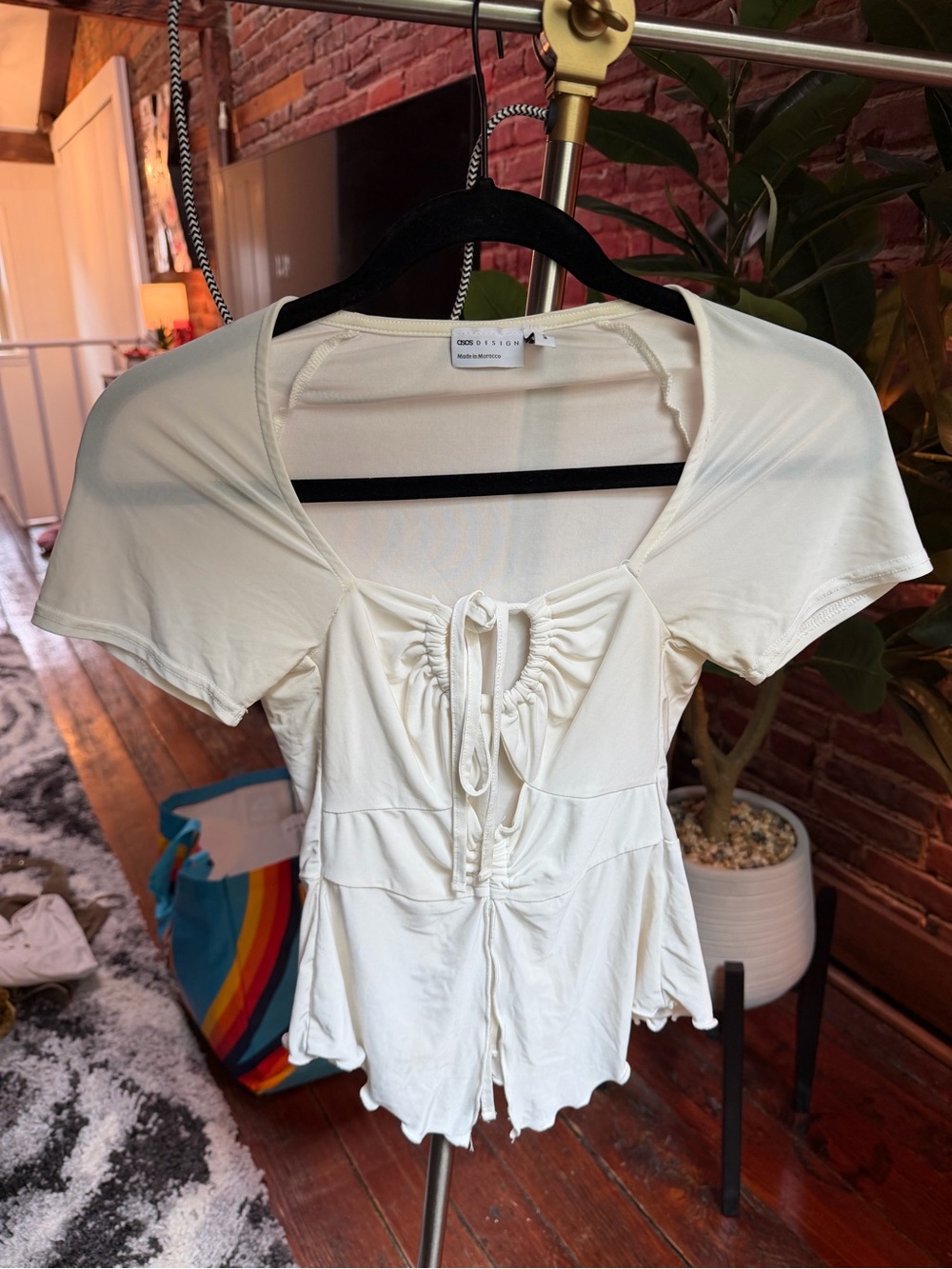 ASOS White Tie-Front Ruched Short Sleeve Top